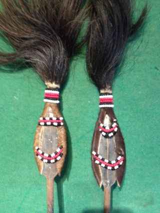 Masai Maasai African Tribal Goat Skin Shield & Two Double Ended Spears,  Sheaths photo