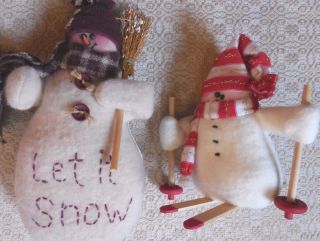 Primitive Folk Art Christmas Winter Snowmen Tucks Shelf Sitters Handmade Decor photo