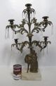 Antique 19th C French Figural Bronze Girandole Candelabra On Marble W Prisms Yqz Chandeliers, Fixtures, Sconces photo 1