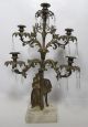 Antique 19th C French Figural Bronze Girandole Candelabra On Marble W Prisms Yqz Chandeliers, Fixtures, Sconces photo 2