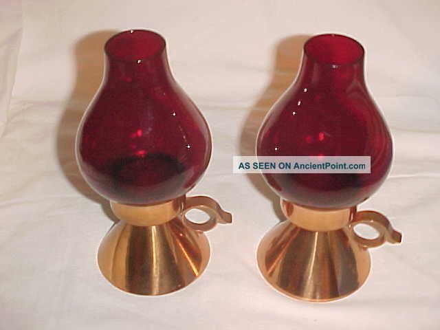 Gunnar Ander Ystad Metall Modern Copper Red Glass Candlesticks Midcentury Design Mid-Century Modernism photo
