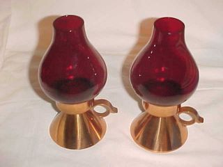 Gunnar Ander Ystad Metall Modern Copper Red Glass Candlesticks Midcentury Design photo