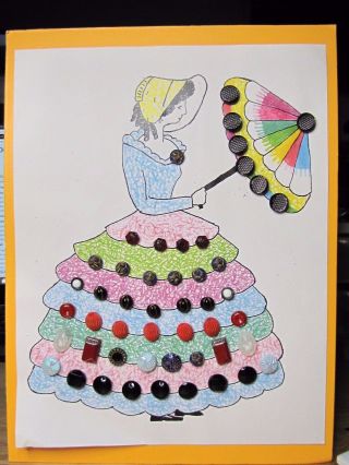 Miss Umbrella W/ 49 Glass Buttons Covering Her Dress Antique Deco & Ruby photo