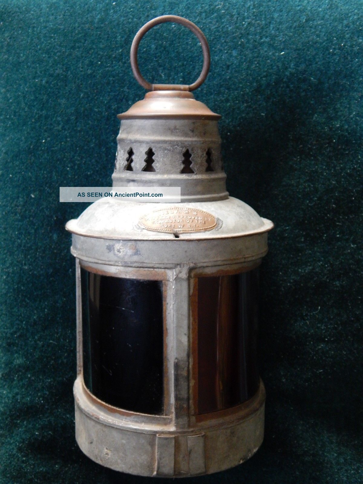 19th Century Helvic ' S Pattern Tin Brass Port/starboard Kerosene Lamp Complete Nr Lamps & Lighting photo