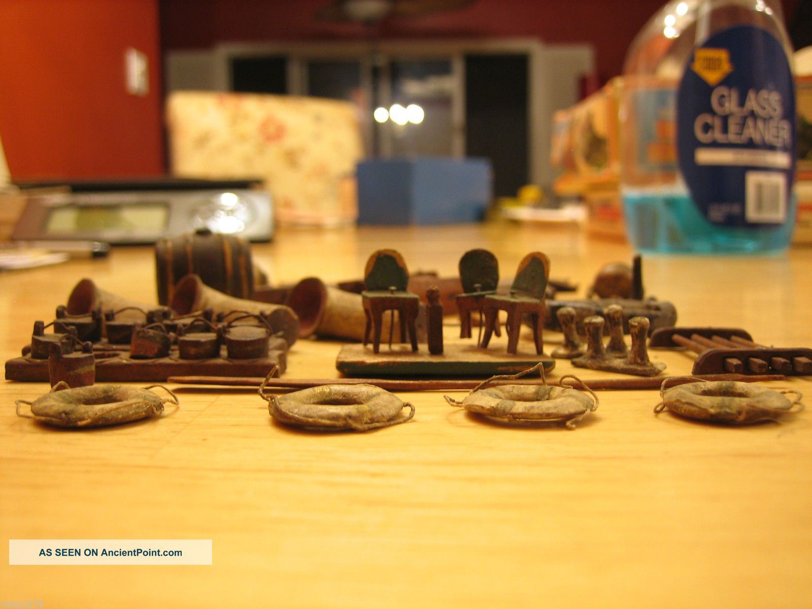 Antique Maritime Wooden Ship Anchor Hand Made Miniature Paddle Barrel Life Ring Model Ships photo