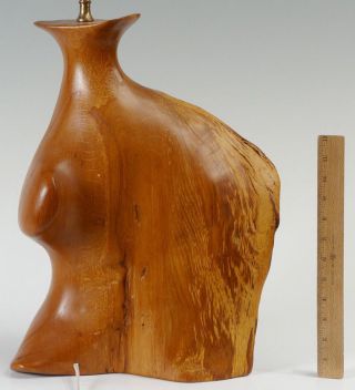 Vintage Mid - Century Modern Wood Table Lamp Sculpture Rayskin Shade Nakashima Era photo