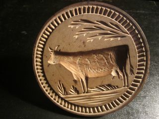 Antique Civil War Era Wooden Ware Cow Butter Stamp Perfect With Surface photo