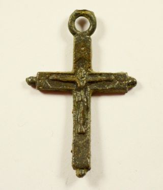 Rare Late Medieval Period Bronze Cross Pendant - Depicting Jesus Christ photo