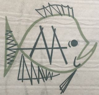 Vtg 50s Atomic Fish Paper Napkin Mid Century Modern Retro Art Signed Abstract photo