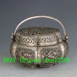 China Silver Handwork Incense Burner & Hollow Out Lid W Ming Dynasty Mark photo