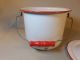 Vintage Sanitary Red White Chamber Pot Red Trim Wood Handle Chamber Pot Chamber Pots photo 4
