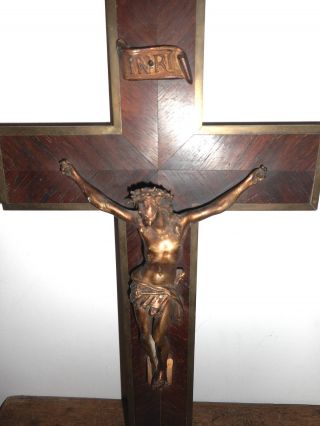 Antique French Crucifix In Golden Bronze With A Bronze Edging photo
