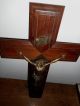 Antique French Crucifix In Golden Bronze With Face To The Heavens Metalware photo 1