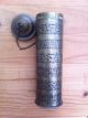 Large Brass Handmade Very Old Container Candles Tapers? Lid Chain Approx 14 
