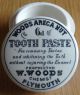 Advertising Printed Tooth Paste Pot Lid & Base.  Woods Areca Nut Chemist Plymouth Dentistry photo 1