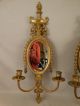 (2) Antique French Hollywood Regency Brass Louis Xvi Old Mirror Wall Sconces Chandeliers, Fixtures, Sconces photo 1