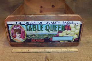 Old Wooden Table Queen Grape Box Rustic Antique Wood Produce Crate photo