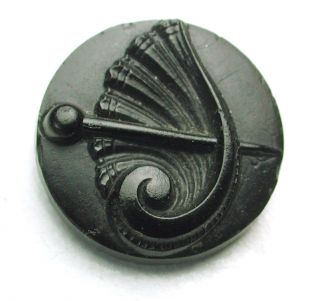 Antique Black Glass Button Pin Stuck Through Fancy Sea Shell Design photo
