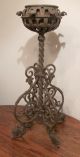 Large Antique Ornate Solid Heavy Wrought Cast Iron Oil Lamp Font Stand Holder Lamps photo 1