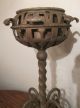 Large Antique Ornate Solid Heavy Wrought Cast Iron Oil Lamp Font Stand Holder Lamps photo 3