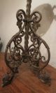 Large Antique Ornate Solid Heavy Wrought Cast Iron Oil Lamp Font Stand Holder Lamps photo 4