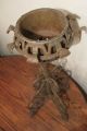 Large Antique Ornate Solid Heavy Wrought Cast Iron Oil Lamp Font Stand Holder Lamps photo 5