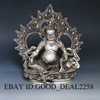 Oriental Vintage Silver Copper Hand - Carved Statue W God Of Wealth photo