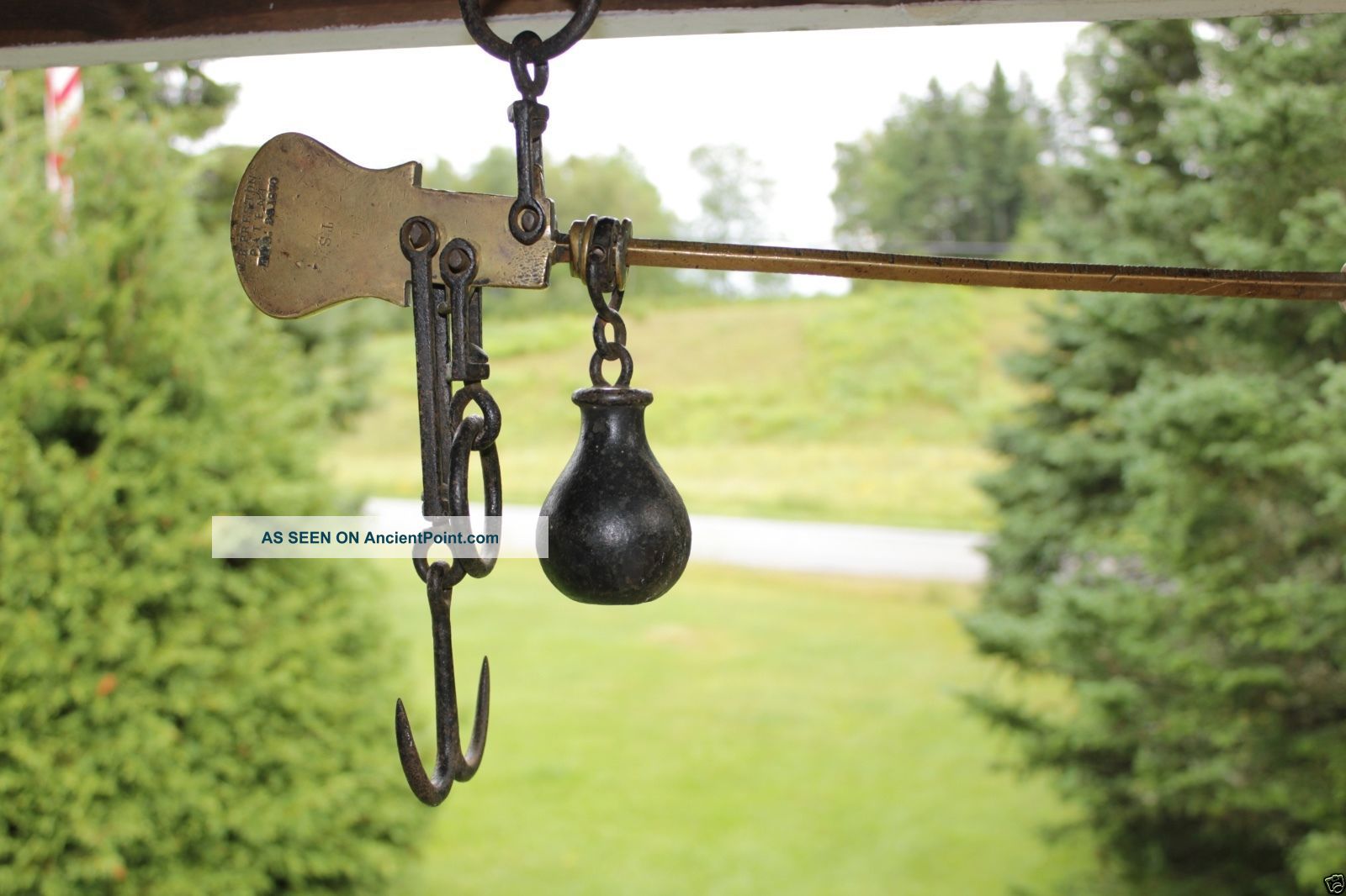 Antq Preston Balance Beam Hanging Scale W/ Weight,  Double Hook,  Ring Boston 1870 Scales photo