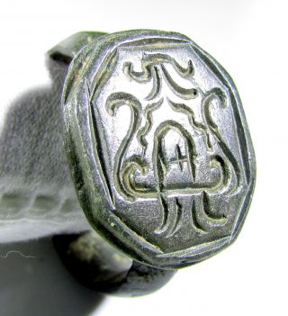 Rare Medieval Bronze Heraldic Seal Ring - Family Crest On Bezel - Wearable - Ab92 photo