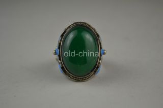 China Firse - Rate Handwork Tibet Silver Cloisonne Carve Flower Inlay Jade Ring photo