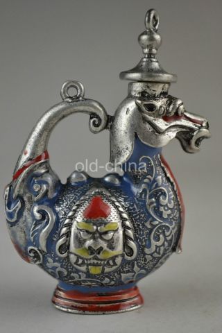 Asia China First - Rate Vintage Art Tibet Silver Carve Vivid Relievo Snuff Bottle photo