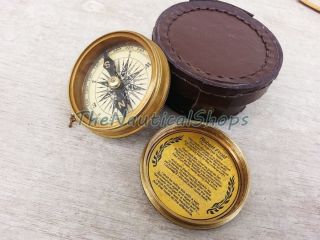 Brass Antique Compass Robert Forst Poem Compass Nautical Gift W Leather Case photo