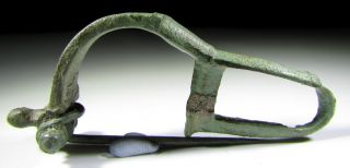 Rare Roman Bronze Decorated P - Shape Bow Type Brooch / Fibula - C 250 Ad - Mn52 photo