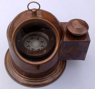 Vintage Brass Nautical Binnacle Compass Oil Lamp / Nautical Compass Marine Repro photo