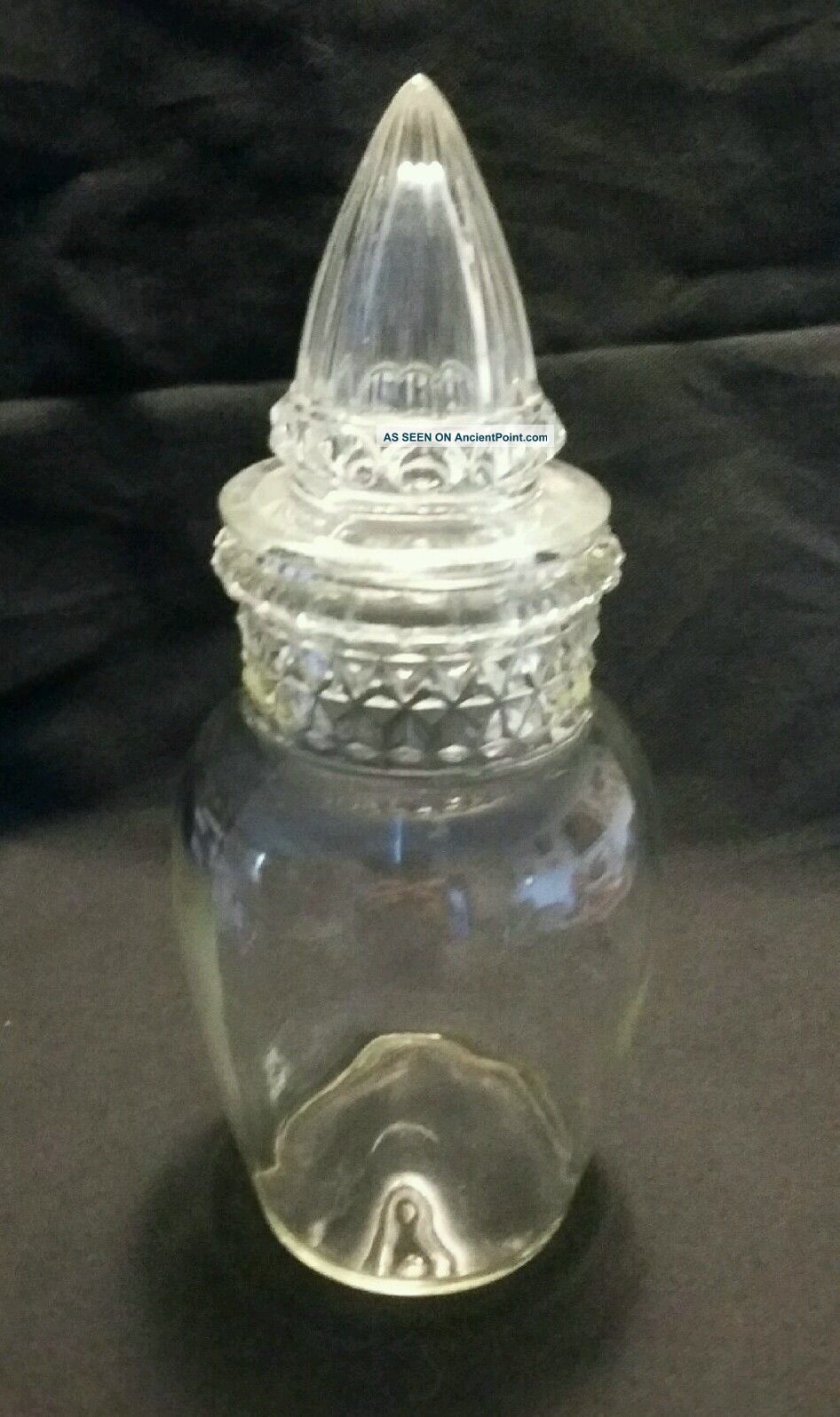 Antique Glass Apothecary Jar Pointy Conical Lid Store Candy Container Bottles & Jars photo