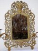 Antique French Brass ' North Wind ' Wall Mirror Sconce Enameled Candle Holders Mirrors photo 2