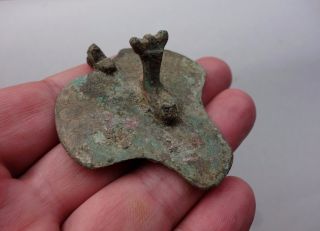 Ancient Roman Bronze Lid With Dolphin Fish On Him photo