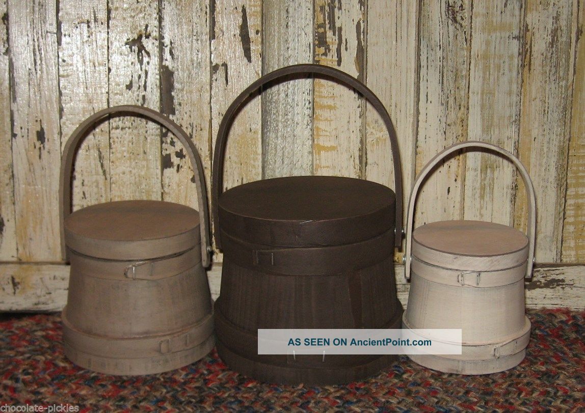 3 Wood Stacking Firkin Vintage Style Storage Buckets Brown/oatmeal