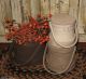 3 Wood Stacking Firkin Vintage Style Storage Buckets Brown/oatmeal/antique White Primitives photo 4
