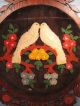 Mid 1800s Lovely Primitive Loving Doves Tapestry Needlepoint Yarn Wood Framed. Small (3x5 and smaller) photo 1
