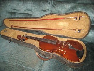 Vintage Violin,  Case & 2 Bows photo