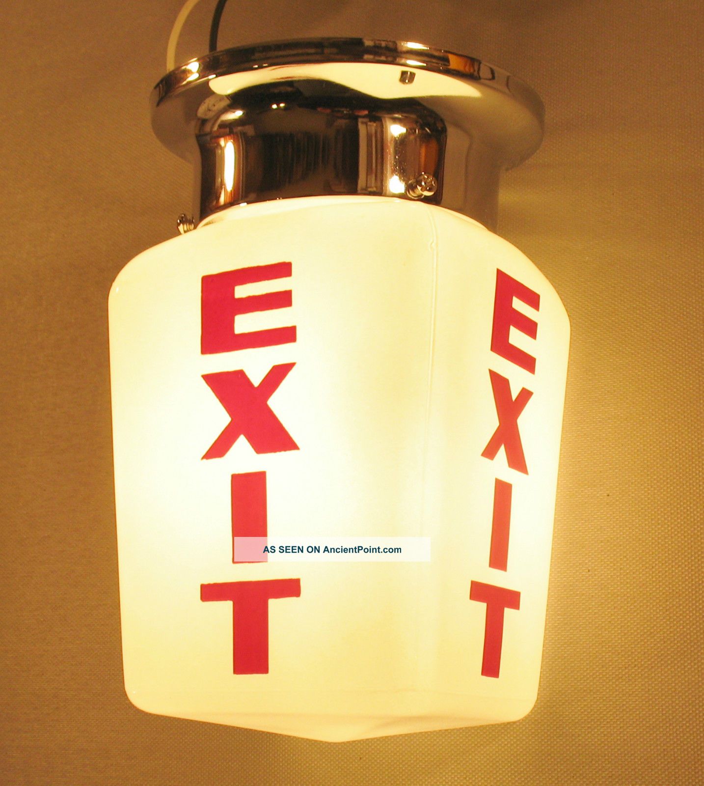 Antique Vintage Exit Sign Lamp Light Theater Art Deco Chrome