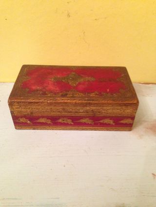 Vintage Italy Italian Florentine Gilt Gold Red Hollywood Regency Wooden Wood Box photo