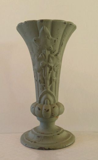 Antique French Cast Iron Fluted Vase Art Deco Period photo