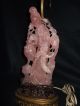 Antique Chinese Carved Rose Quartz Kwan Yin Figural Lamp With Carved Finial Kwan-yin photo 3