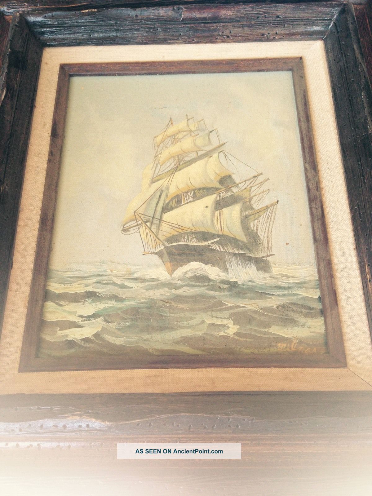 Antique Oil Painting Old Colonial Ship In The Ocean Milnes Other Antiquities photo