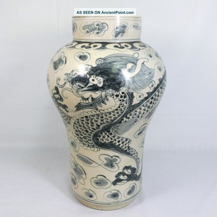 G207: Korean Rhee - Dynasty Style Pottery Ware Flower Vase W/dragon Painting. Korea photo