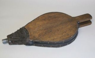 Large Antique Primitive Wood & Leather Bellows Fireplace Bellow Blower photo