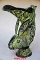 Asia Collectible Decorated Old Handwork Bronze Carved Dragon Rabbit Big Wine Cup Glasses & Cups photo 2