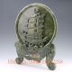 Chinese 100 Natural Green Jade Handwork Carved Sailboat Screen Other Chinese Antiques photo 5